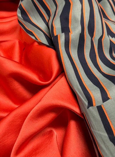 Madeline abstracte zebra - donker munt en oranje - katoen voile