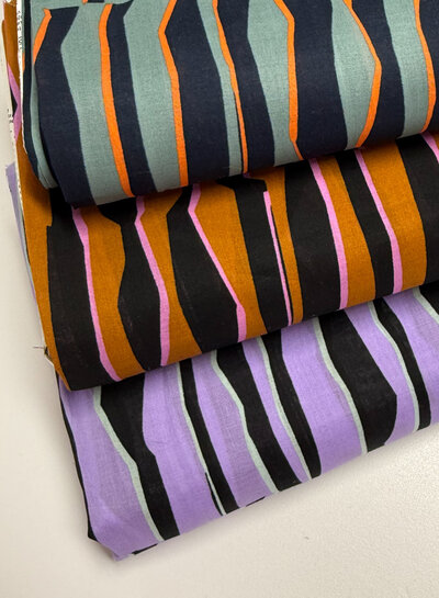 Madeline abstracte zebra - donker munt en oranje - katoen voile