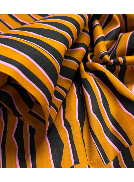 Madeline abstract zebra - cognac and pink - cotton voile