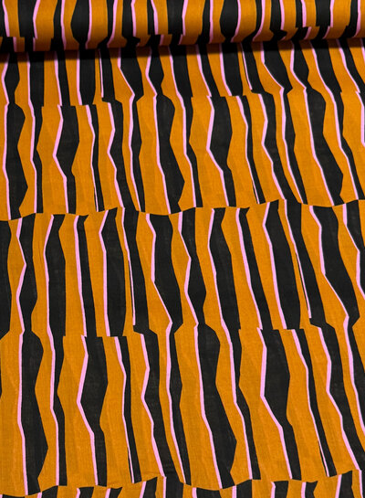 Madeline abstract zebra - cognac and pink - cotton voile