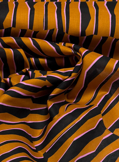 Madeline abstract zebra - cognac and pink - cotton voile