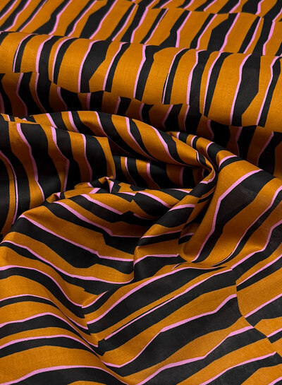 Madeline abstract zebra - cognac and pink - cotton voile