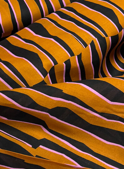 Madeline abstract zebra - cognac and pink - cotton voile