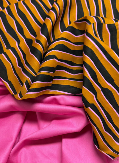 Madeline abstracte zebra - cognac en roze - katoen voile
