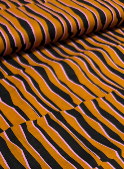 Madeline abstracte zebra - cognac en roze - katoen voile