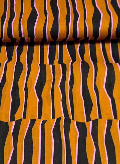 Madeline abstract zebra - cognac and pink - cotton voile