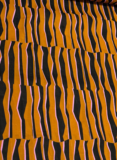 Madeline abstract zebra - cognac and pink - cotton voile