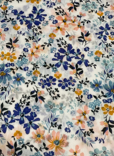 Madeline blauw en zacht roze bloemetjes - katoen voile