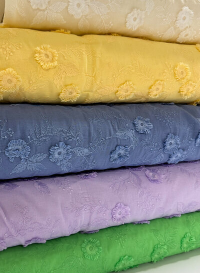 Madeline embossed flower - embroidery cotton - butter yellow