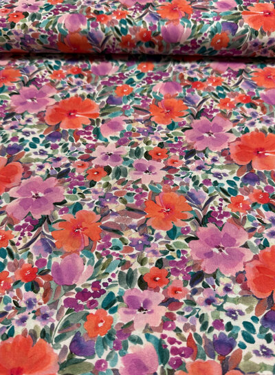red flowers - fine poplin cotton