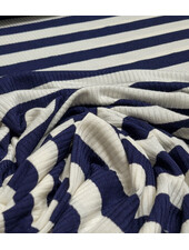 viscose tricot met platte ribbel - marine blauw gestreept