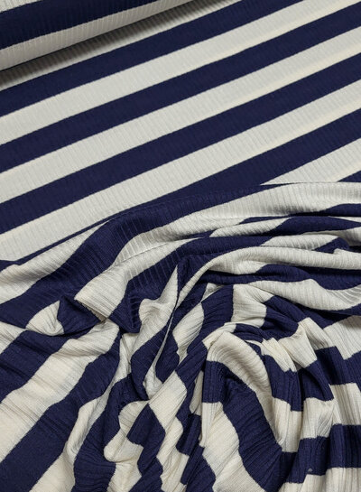 viscose jersey with flat rib - navy blue striped