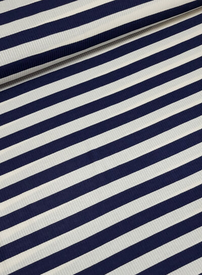 viscose jersey with flat rib - navy blue striped