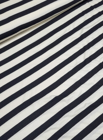 viscose tricot met platte ribbel - zwart gestreept