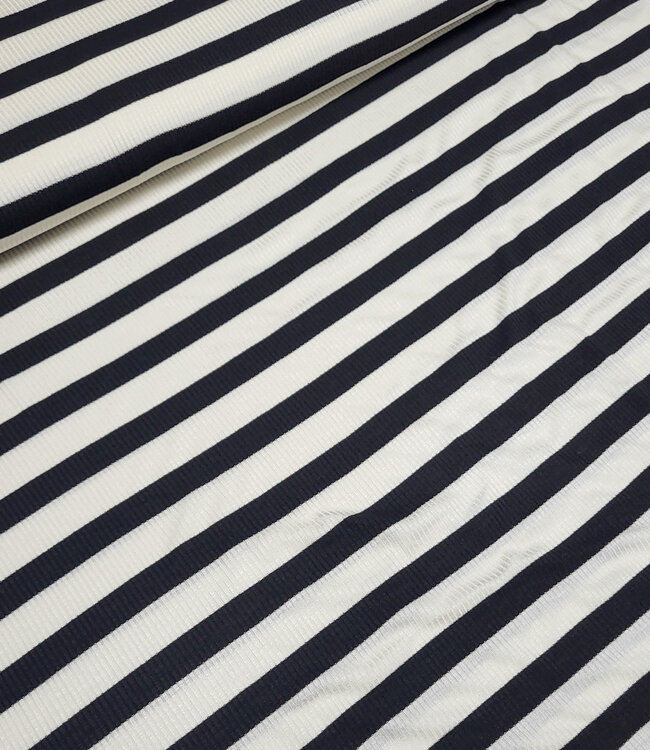viscose tricot met platte ribbel - zwart gestreept