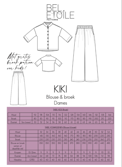 Bel'Etoile Kiki blouse and pants ladies pattern