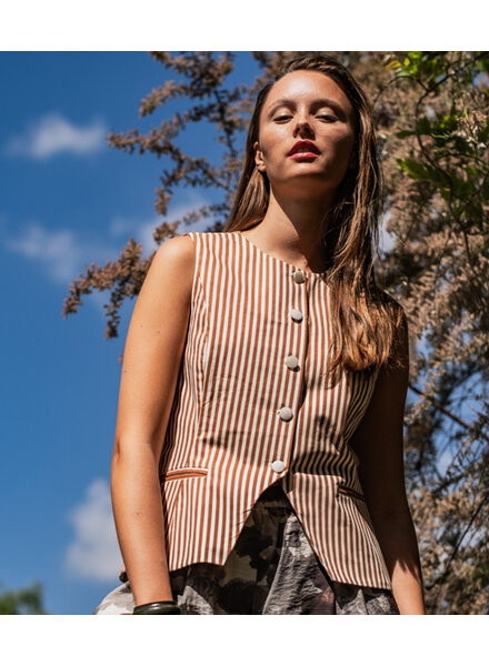 Fibremood cognac brown and white stripes cotton - Solaris