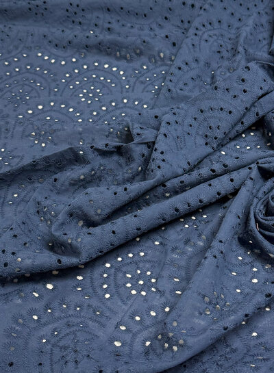 Madeline beautiful embroidery option scalloped edge - navy blue