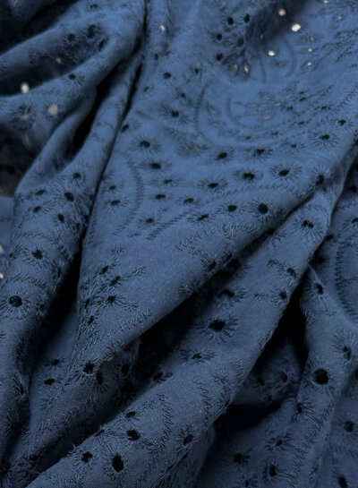 Madeline beautiful embroidery option scalloped edge - navy blue