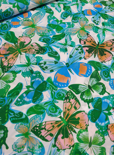 Madeline green butterflies woven viscose jacquard
