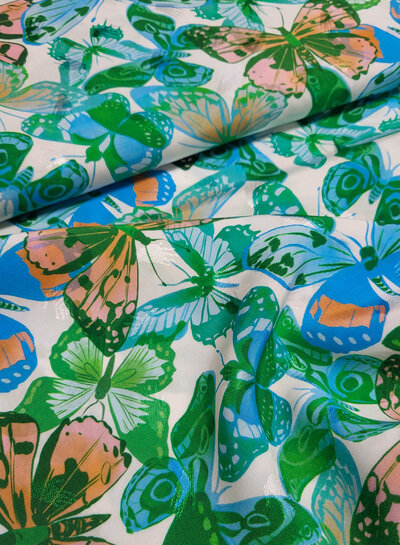 Madeline green butterflies woven viscose jacquard
