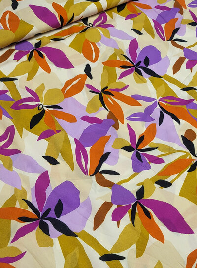 Swafing malis mustard and lilac flower - viscose