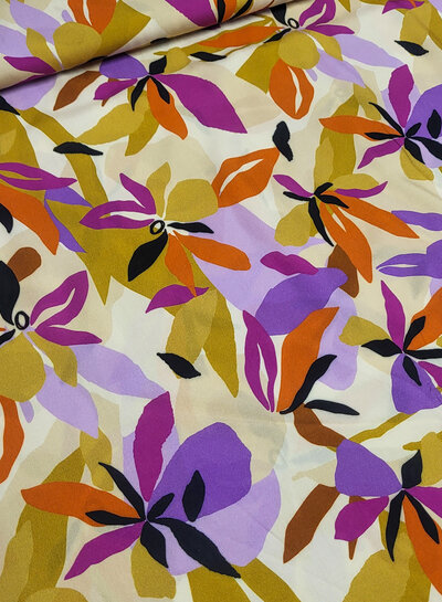 Swafing malis mustard and lilac flower - viscose
