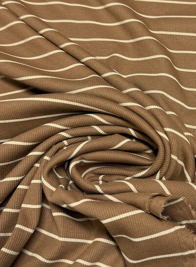 camel with beige stripes - ribbed knit