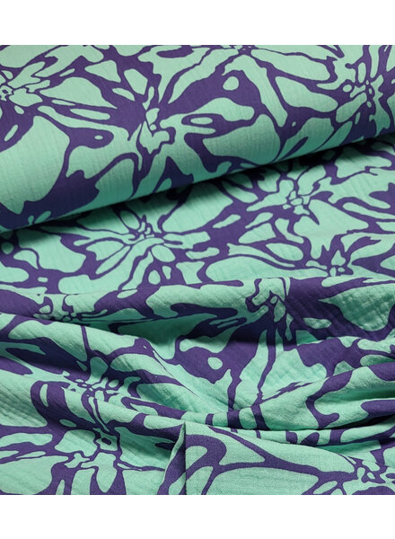 Madeline abstract flowers cobalt mint-tetra double gauze