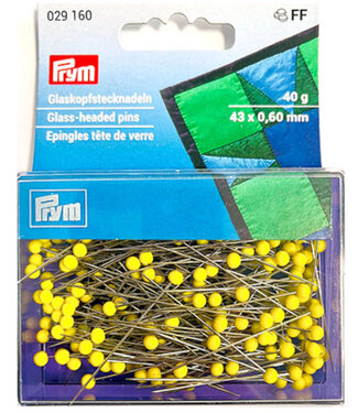 Prym yellow glass head pins - 43mm length 0.60mm diameter (40g)