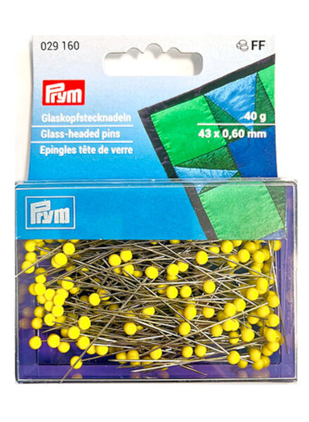 Prym yellow glass head pins - 43mm length 0.60mm diameter (40g)