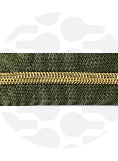 ZipperZoo spiral zipper army green with gold spiral #5 (excl. zipper pulls)
