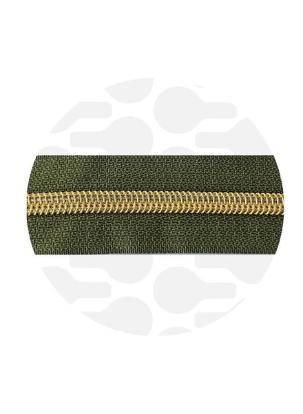 ZipperZoo spiral zipper army green with gold spiral #5 (excl. zipper pulls)