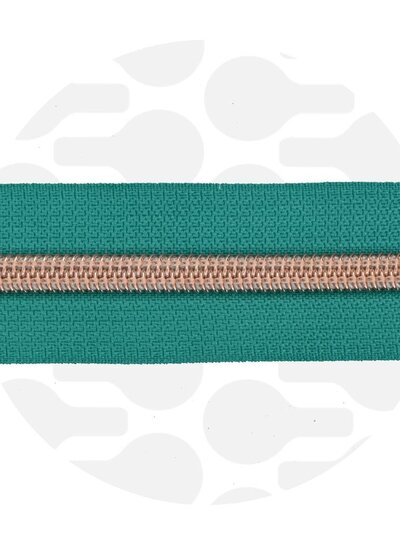 ZipperZoo nordic teal - spiraalrits 1 meter #5 rose goud