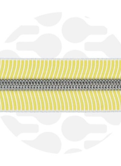 ZipperZoo spiral zipper ZEBRA gold yellow - white striped with SILVER spiral #5 (excl. zip pulls)