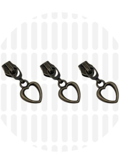 ZipperZoo Zipper pull #5 - heart - bronze - pack of 3