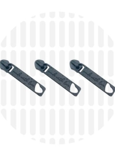 ZipperZoo ritstrekker #5 - made with love - electro black verpakt per 3