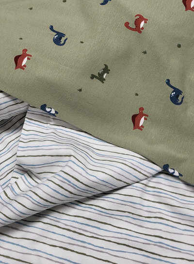 Madeline khaki and aqua fine stripes on ecru - jersey