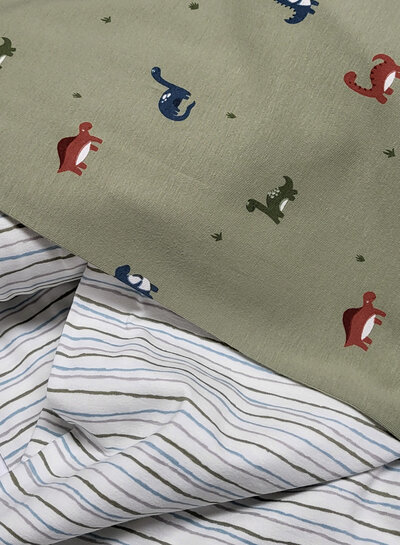 Madeline khaki and aqua fine stripes on ecru - jersey