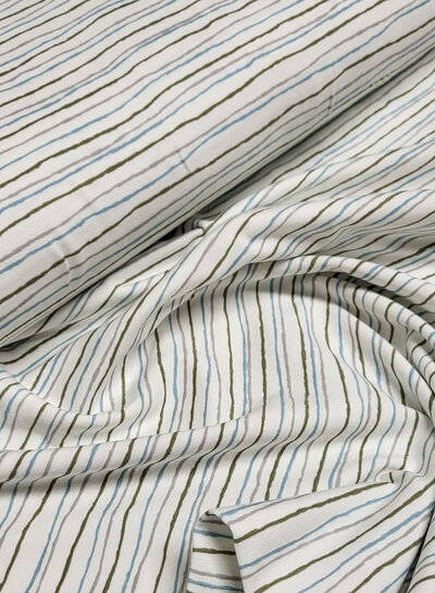 Madeline khaki en aqua fijne streepjes op ecru - tricot