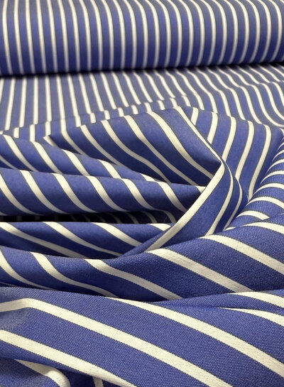 poplin katoen hemdenstof stretch - white and blue stripes