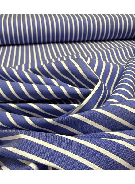poplin katoen hemdenstof stretch - white and blue stripes