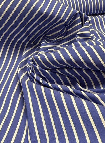 poplin cotton shirt fabric stretch - white and blue stripes