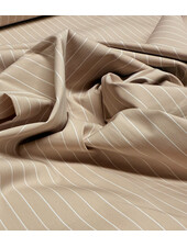 poplin cotton shirt fabric stretch - pine stripe - beige