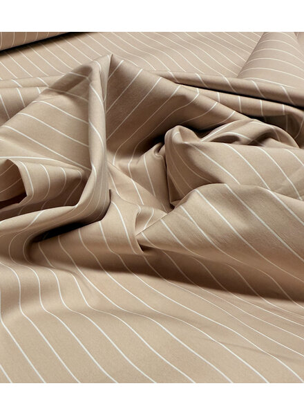 poplin cotton shirt fabric stretch - pine stripe - beige