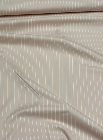 poplin cotton shirt fabric stretch - pine stripe - beige