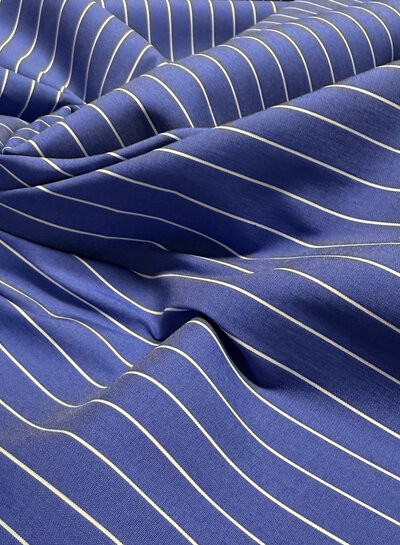 poplin cotton shirt fabric stretch - pine stripe - blue