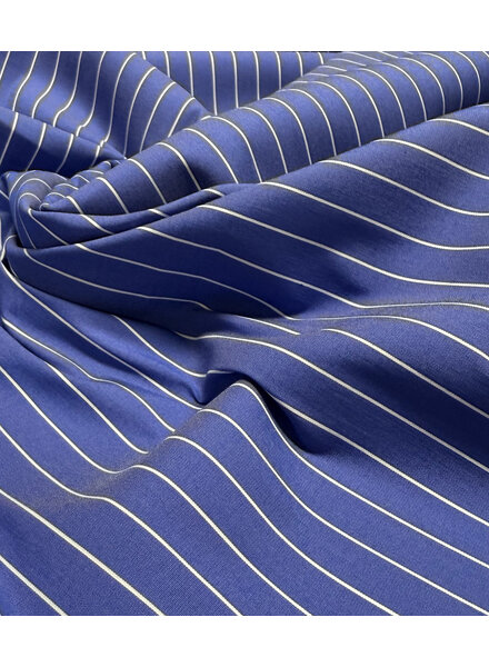 poplin cotton shirt fabric stretch - pine stripe - blue