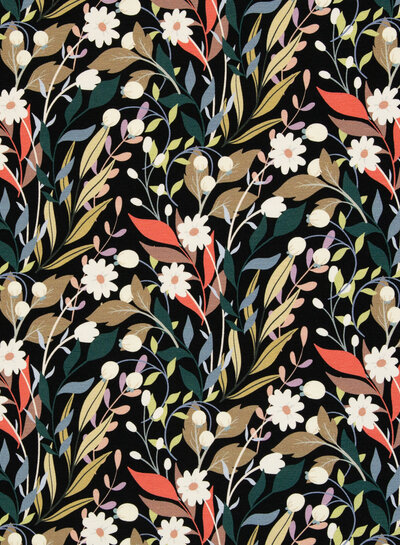 Swafing wilde flowers - french terry - zwart