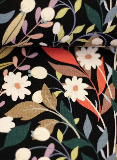 Swafing wilde flowers - french terry - zwart